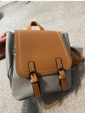 Montana West Small Backpack Vegan Leather Beige/Sly Blue Shoulder Purse